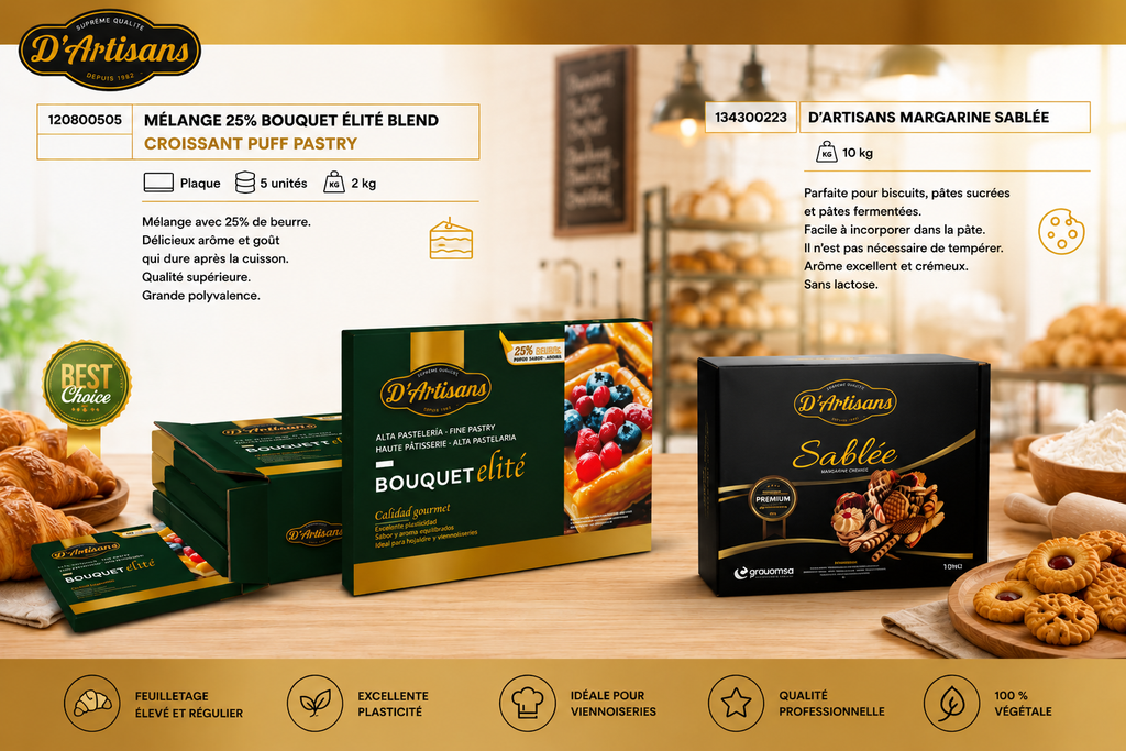 Margarine Feuilletage 80 % MG D'Artisans Bouquet Élite – Carton 10 kg (5 x 2 kg)