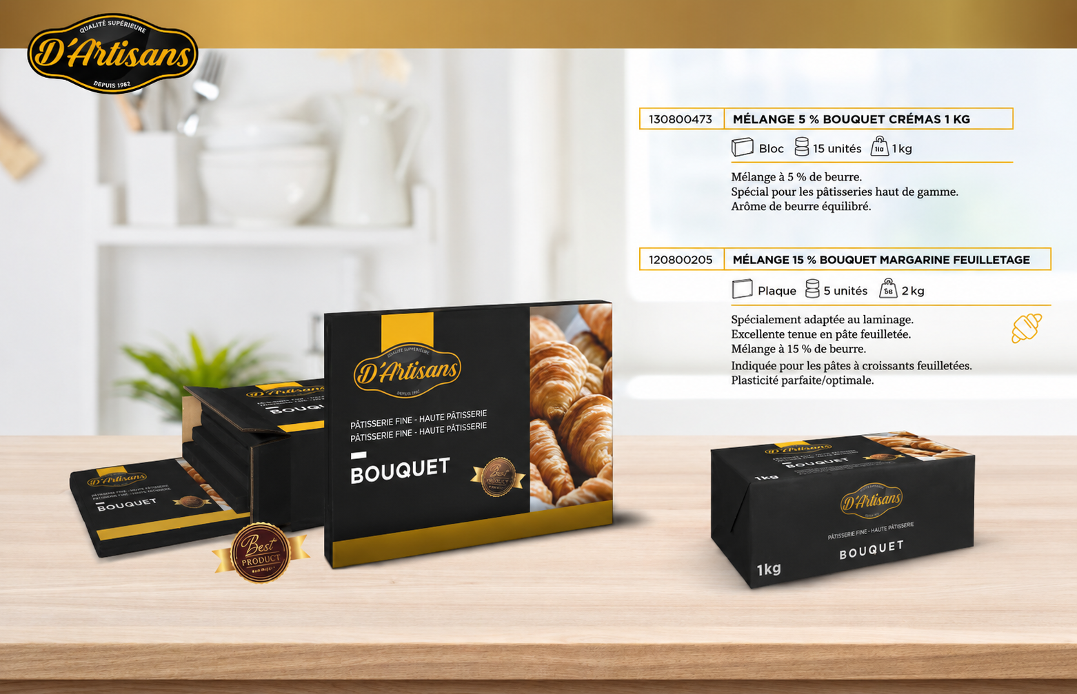 Margarine Feuilletage 80 % MG D'Artisans Bouquet – Carton 10 kg (5 x 2 kg)