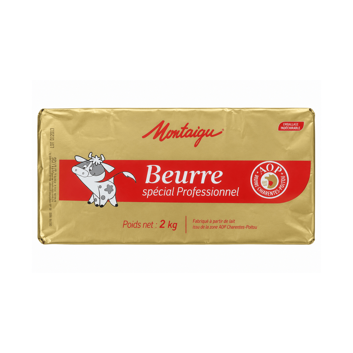 Beurre doux AOP Charentes-Poitou Montaigu 82 % — Carton 10 kg (5 × 2 kg) - Beurredor