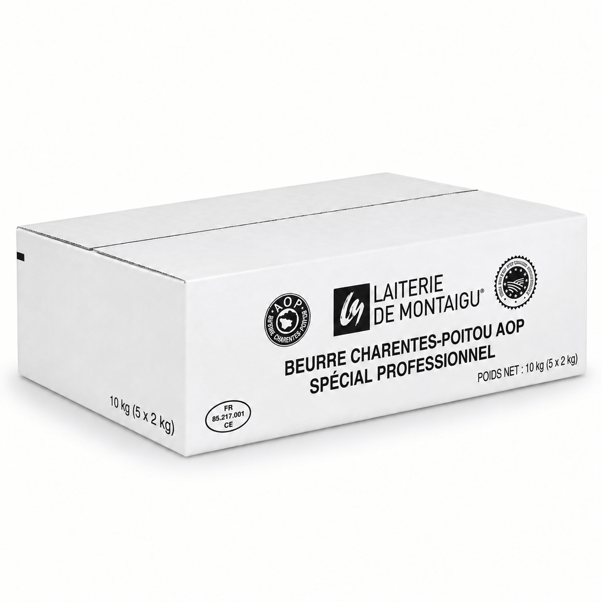 Beurre doux AOP Charentes-Poitou Montaigu 82 % — Carton 10 kg (5 × 2 kg) - Beurredor