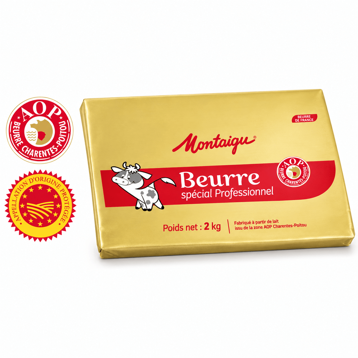 Beurre doux AOP Charentes-Poitou Montaigu 82 % — Carton 10 kg (5 × 2 kg) - Beurredor