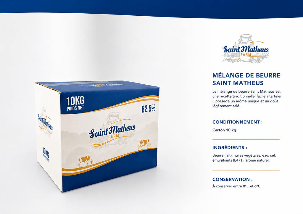 Alternative au Beurre non salée Saint Matheus 82,5 % MG – 10 % beurre – Carton 10 kg