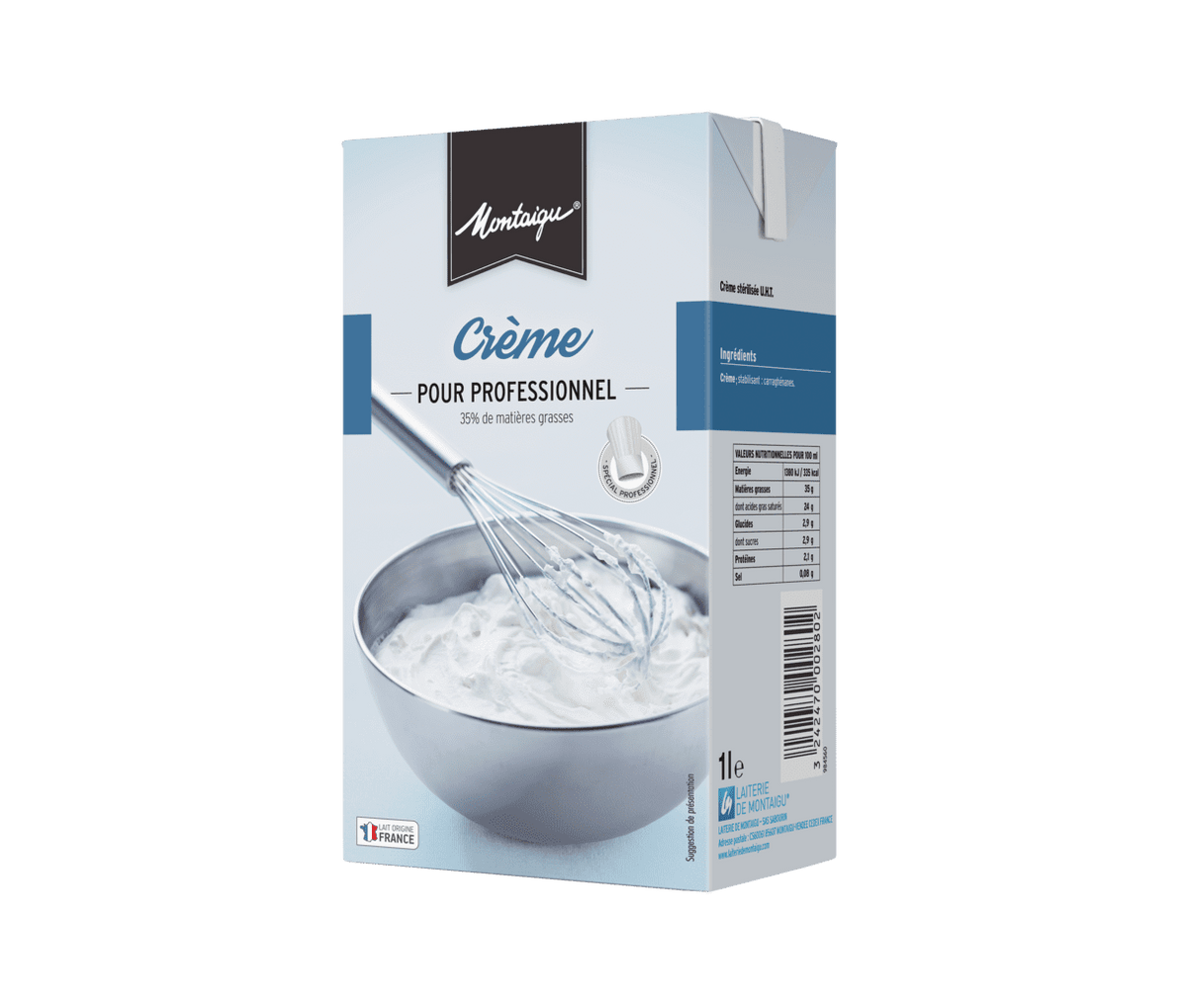 Crème UHT Montaigu 35 % — Pack de 6 × 1 L - Beurredor