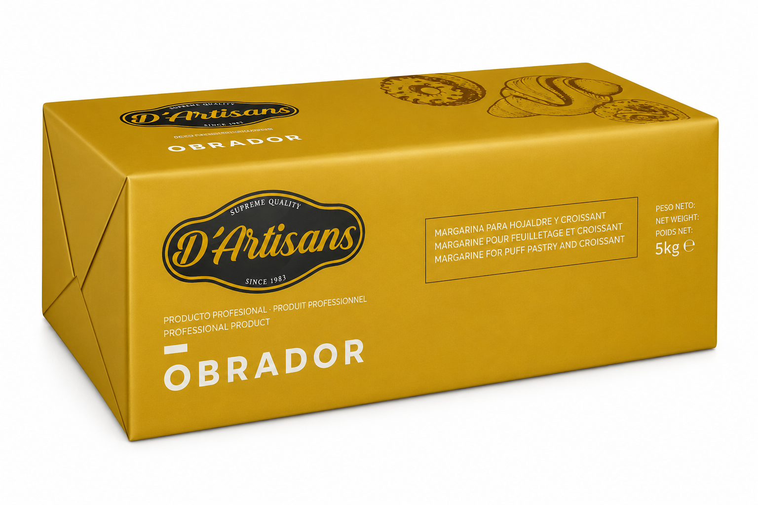 OBRADOR Beurre Margarine Feuilletage 82,5% MG – Carton 5 kg (4 x 1 kg)