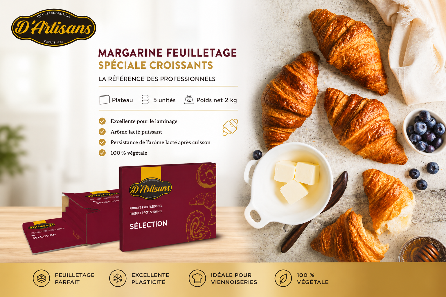 Beurre Margarine de Feuilletage Spéciale Croissants D'Artisans Sélection – 10 kg (5 x 2 kg)