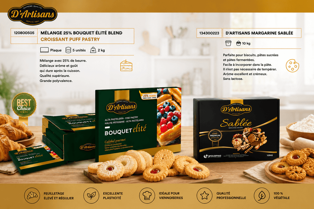 Margarine Feuilletage 80 % MG D'Artisans Bouquet Élite – Carton 10 kg (5 x 2 kg) - Beurredor