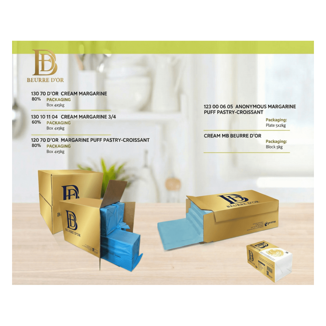 Margarine Feuilletage & Croissant 80 % MG – Carton 10 kg (5 × 2 kg) - Beurredor