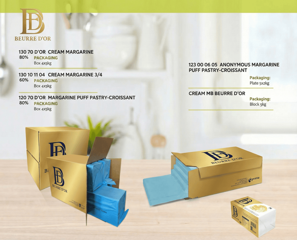 Margarine Opus Feuilleté 60 % MG – Carton 10 kg (5 × 2 kg) – Beurredor