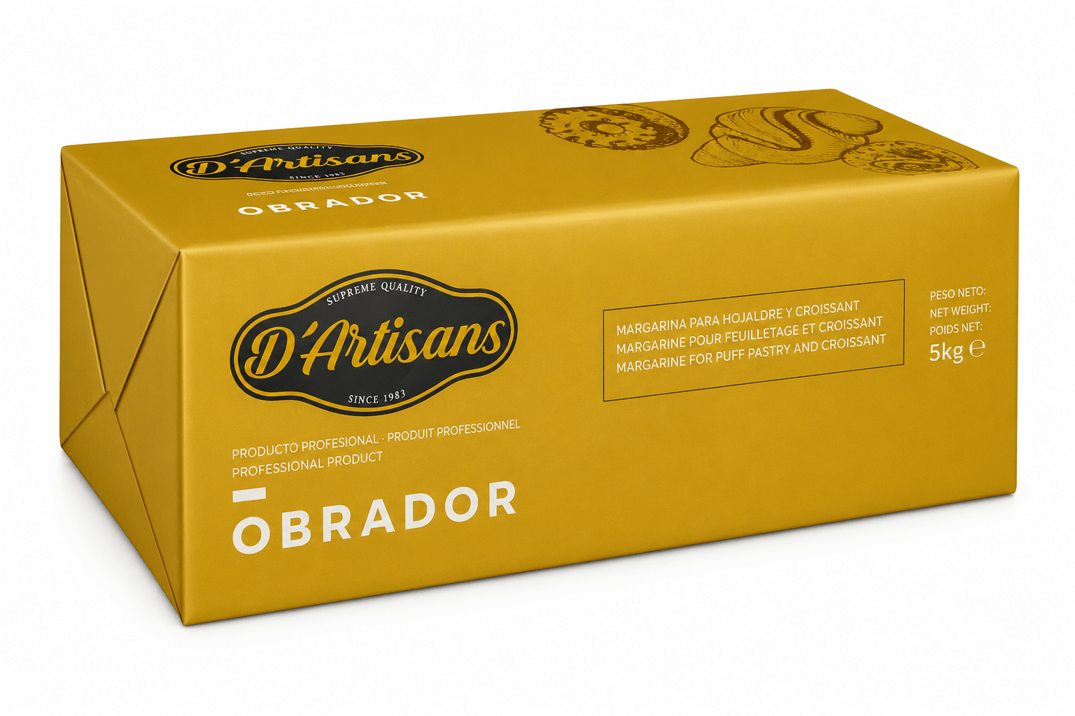 Margarine de Feuilletage D’Artisans OBRADOR 80 % MG – Carton 10 kg (5 × 2 kg)